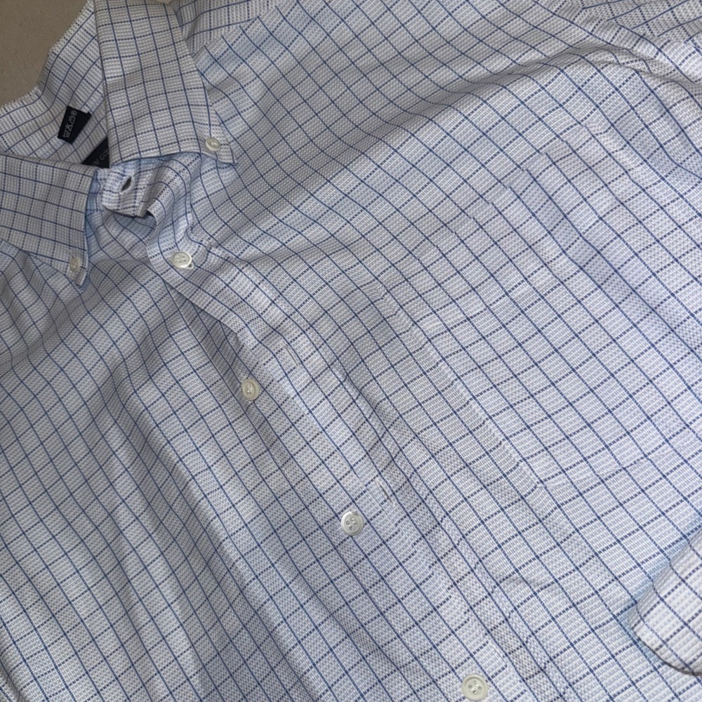 Bergdorf Goodman Mens Blue White Graph Check Cotton Button Down Shirt Large L